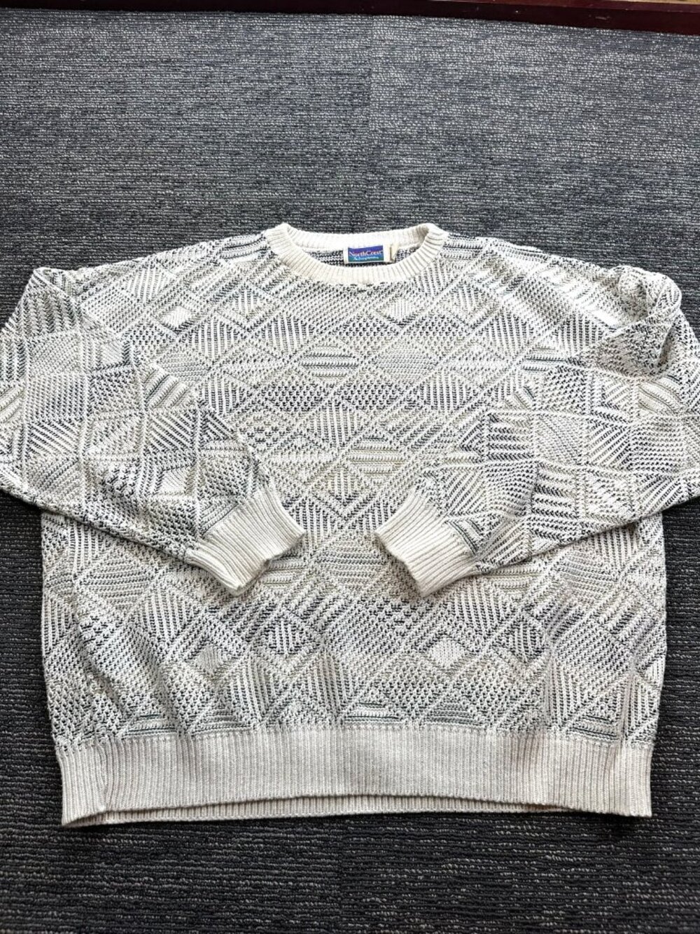 NorthCrest Mens XXXL Vintage Knit Sweater Cream Gray Geometric USA Made